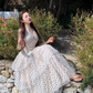 French style waist beautiful small skirt V-neck halter neck cake long skirt holiday polka dot dress R1751