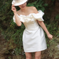 French white one-shoulder simple banquet birthday party short evening dress homecoming dress R2973
