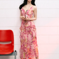 French asymmetric ruffled floral dress for women summer design niche long dress R3325