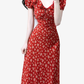 2025 Summer New Red Floral Tea Break Ruffled V-Neck French Waist Dress R0918
