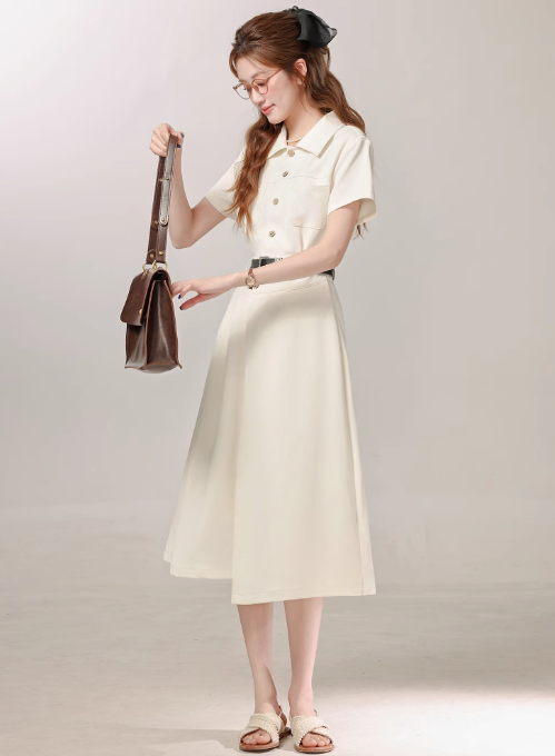 French style apricot dress new summer commuting interview dress R1910