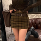 Sexy hot girl slim fit V-neck long-sleeved top 2025 plus size plaid hip skirt suit R1336