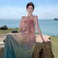 Beach holiday style gradient loose suspender beach dress atmosphere skirt R1580