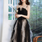 Elegant Black A-Line Spaghetti Straps Long Dress with White Tulle Evening Dress Party Dress RS036