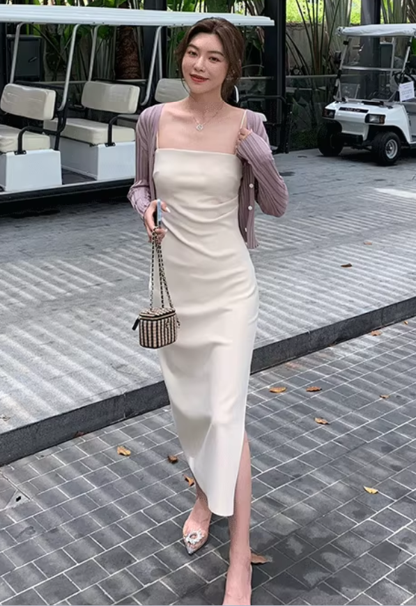 French sexy dress 2025 slim temperament medium and long inner wear high-end skirt R1466