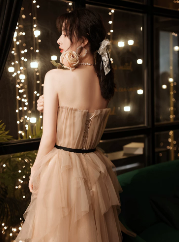 Cute Light Ivory A-Line Strapless Mini Dress with Tulle and Bow-knot Waist Quinceanera Dress Birthday Dress RS029