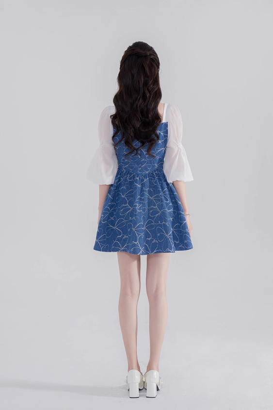 Summer new high waist skirt square neck denim dress design niche temperament sweet short skirt R4142