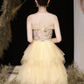 Cute Pastel Yellow A-Line Strapless Mini Dress with Tulle Skirt Party Dress Birthday Dress RS037