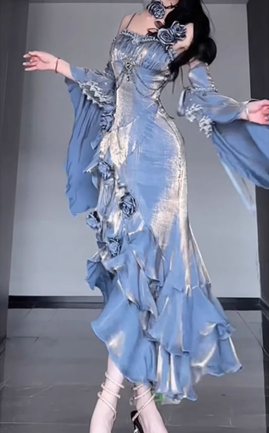 Blue rose dress lolita fishtail skirt Lolita elegant goddess royal sister R1666