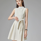 Minimalist White A-Line High Collar Mini Dress with Bow-knot Waist Professional Dress Celebrity Dress RS038