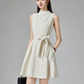 Minimalist White A-Line High Collar Mini Dress with Bow-knot Waist Professional Dress Celebrity Dress RS038