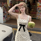 Square neck polka dot suspender dress women's summer French retro skirt R5028
