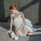 Organza Strapless Fairy Beach Vacation Mermaid Dress with Puff Skirt Summer Dress RS039