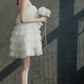 Organza Strapless Fairy Beach Vacation Mermaid Dress with Puff Skirt Summer Dress RS039