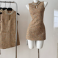 Heavily diamond-studded Chanel-style beaded waisted sleeveless dress R2094