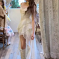 Pure desire design irregular sling dress 2025 ruffle waist fairy long dress R1109