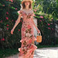 Pink retro rose print one-shoulder slim waist long dress homecoming dress R3251
