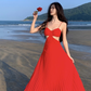 Beach resort long dress with a sense of atmosphere, slim waist and beautiful suspender dress R1577