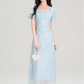 Tea break French style square neck puff sleeve dress new style chic sweet waist skirt R2376