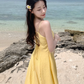 Yellow backless strappy suspender sexy dress seaside holiday long dress waist beach dress R1615