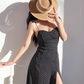 French retro waist slimming sexy side slit suspender dress holiday long skirt R2814