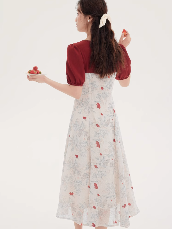 Tea break style retro French platycodon dress 2025 new floral dress niche fairy dress R2371