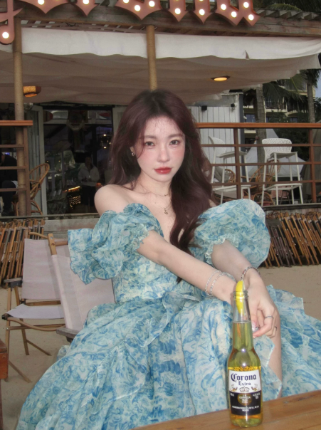 Bohemian Ice Blue A-Line V-Neck Long Flowing Dress for Seaside Vacation Summer Dress Casual Dress RS041