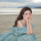 Bohemian Ice Blue A-Line V-Neck Long Flowing Dress for Seaside Vacation Summer Dress Casual Dress RS041