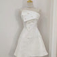 White pearl suspenders irregular neckline pattern design slim A-line homecoming dress R2548
