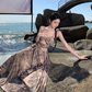 Travel wear tie-dye skirt a-line skirt temperament tube top suit women's two-piece suit R1571