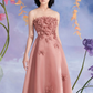 Princess Pink A-Line Strapless Mini FlowingDress with Bow-knot Embroidery Birthday Dress Party Dress RS040