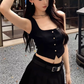 High-end short vest vest top 2025 plus size hot girl street pleated skirt suit R1368