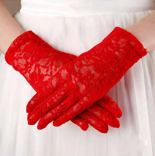 Bridal wedding gloves sun protection short lace full finger thin gloves performance gloves     S6251