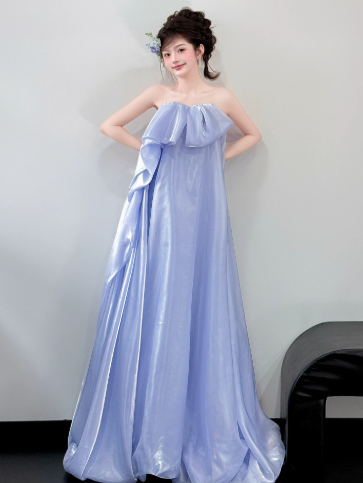 Cute Ice Blue Strapless Long Bubble Dress with Folded Strapless Quinceanera Dress Birthday Dress RS042
