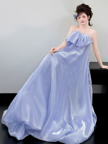 Cute Ice Blue Strapless Long Bubble Dress with Folded Strapless Quinceanera Dress Birthday Dress RS042