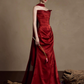 French Retro Burgundy Mermaid Strapless Long Dress with Ribbon Trim Quinceanera Dress Evening Dress RS043