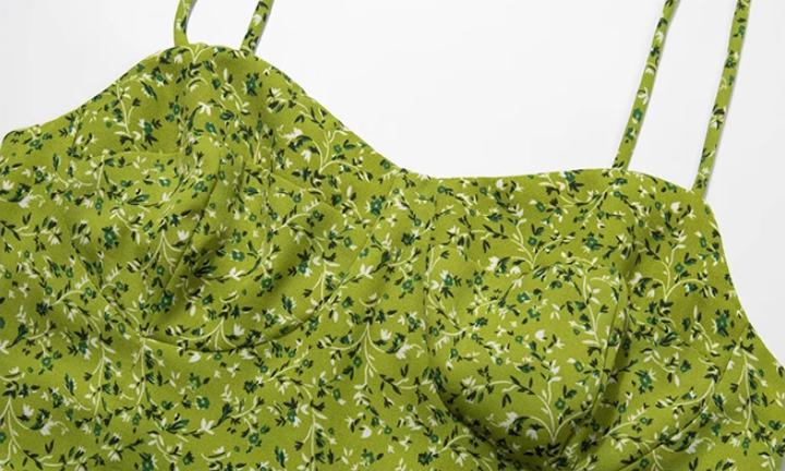 French holiday style short green 2025 new suspender dress R2647