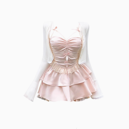 Sweet and spicy design lace camisole 2025 pure desire style skirt three-piece set R1076