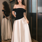 Minimalist Black and Whie A-Line Bateau Long Dress Bridesmaid Dress RS045