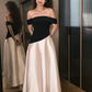 Minimalist Black and Whie A-Line Bateau Long Dress Bridesmaid Dress RS045