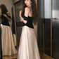 Minimalist Black and Whie A-Line Bateau Long Dress Bridesmaid Dress RS045