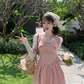 Pink plaid waist suspender dress French retro style skirt R5026