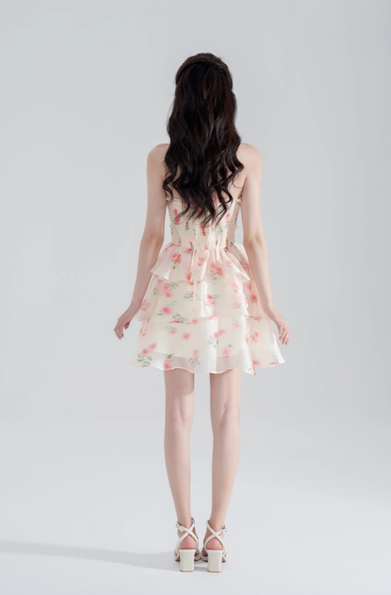 Super fairy new halter neck printed chiffon dress pure summer girl cake skirt fairy skirt female R4112