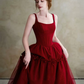 Fench Retro Burgundy A-Line Spaghetti Straps Long Dress with Flower Embroidery Quinceanera Dress Evening Dress RS046