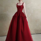Fench Retro Burgundy A-Line Spaghetti Straps Long Dress with Flower Embroidery Quinceanera Dress Evening Dress RS046
