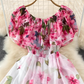 2025 new style ruffled one-shoulder printed two-way long skirt high waist slimming super fairy big swing dress R0352