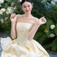 Elegant Light Ivory A-Line Strapless Women Dress with Bow-knot Elements Bridesmaid Dress Birthday Dress RS047