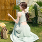 Temperament I-shaped vest dress design niche waist-revealing long skirt R0663