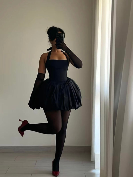 Minimalist Black A-Line Halter Bodycon Mini Summer Dress Homecoming Dress RS255