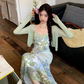 Fairy New Chinese Retro Jacquard Suspender Skirt Flower Long Skirt Tea Break Dress R1759